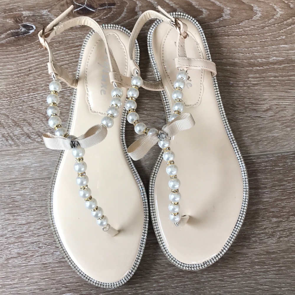 Beige Patent Flat Sandals